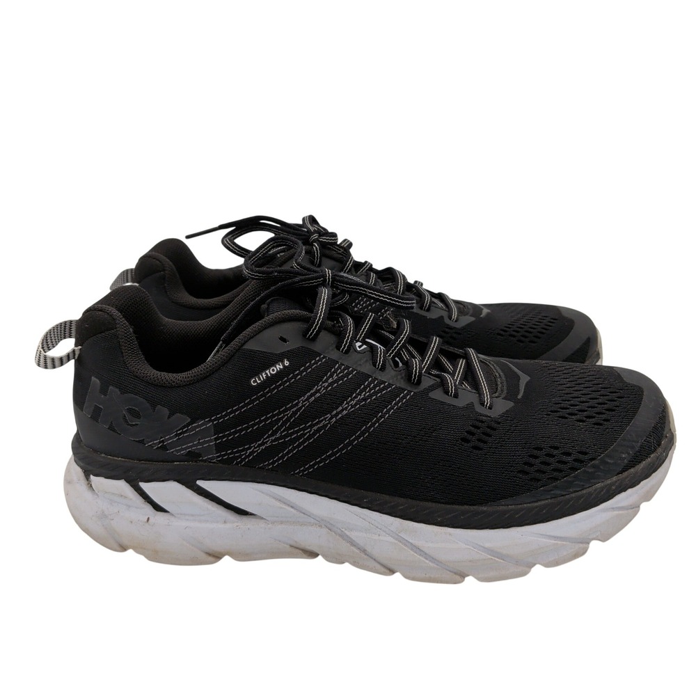 Hoka One One Clifton 6 Black White Running Shoes Womens 10 1102873-BWHT